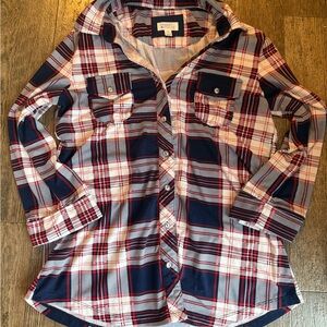 Market & Spruce 3/4 sleeve Plaid Shirt in Navy and Red
